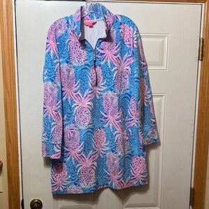 Lilly Pulitzer Tropical Pineapple Print Pullover Dress Blue & Pink L